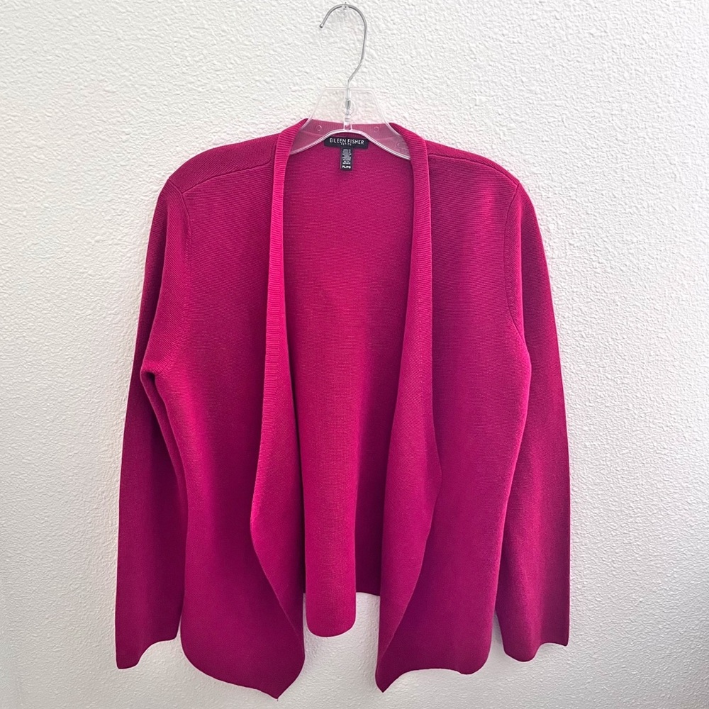 Eileen Fisher Raspberry Fuchsia Drape Front Open Sweater Size Large Petite